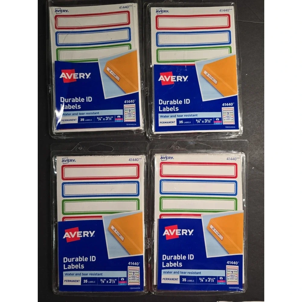Durable ID Labels w/ Preprinted Borders 5/8x3.5in labels 35/PK - Lot Of 4